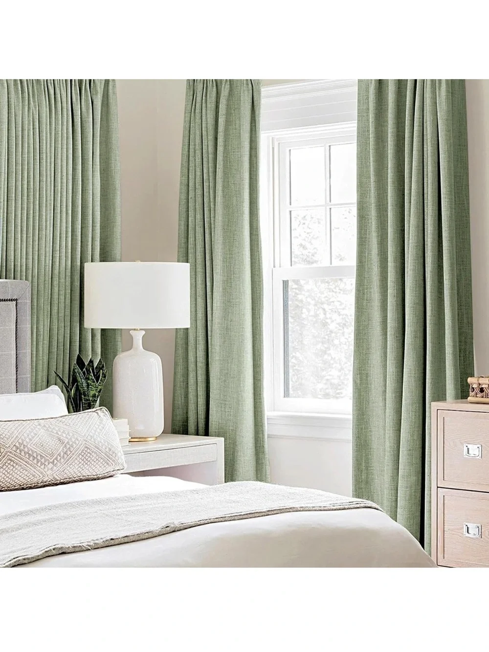 Linen Texture Curtains for Bedroom Solid 100% Blackout Thermal Insulated
